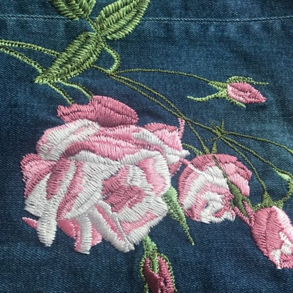Ted Baker London PREMIUM DENIM Jeans with Pink Floral Embroidery NWOT - Picture 2 of 6